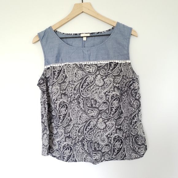 Talbot's Rayon Sleeveless Tank Top Navy Blue Paisley Shell Blouse Sz 1X - Picture 1 of 5